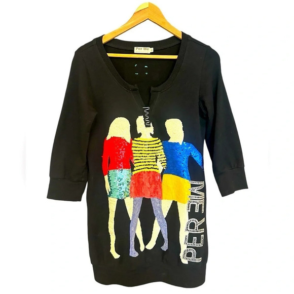 Tops - Per Me vintage long sequin sweatshirt or short dress never worn size M fun piece